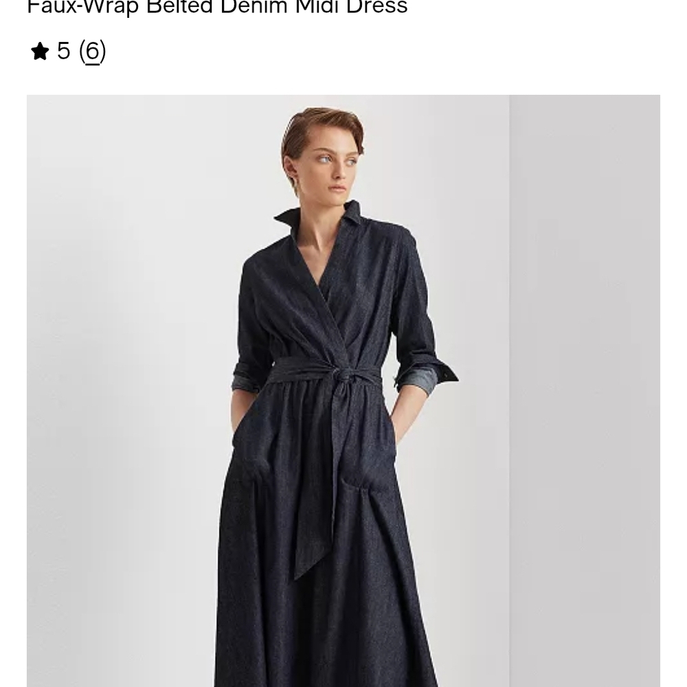 Lauren Ralph Lauren Faux-Wrap Belted Denim Midi Dress